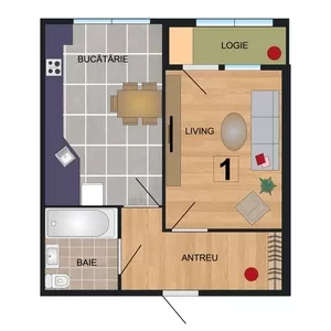 Apartament cu 1 odaie-54, 6 m2.